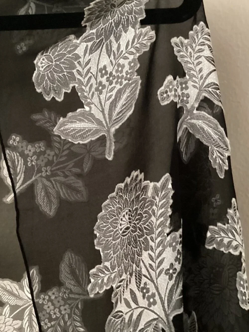 Black and silver flowered scarf, rayon and silk (46